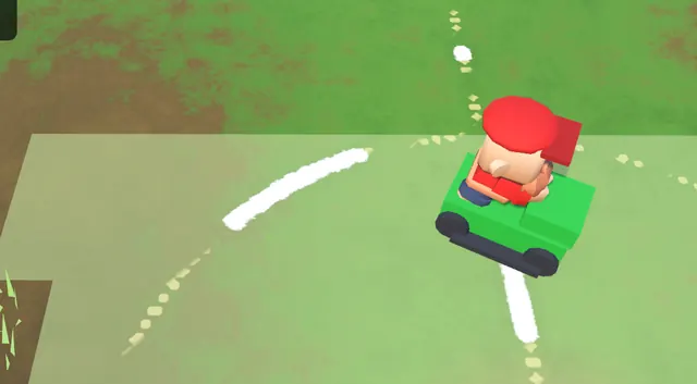 Screenshot: mowing fresh stripes into the pitch on a ride-on mower